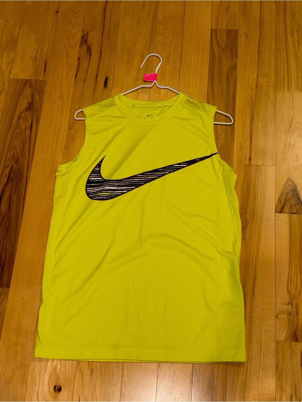 Nike Dri-Fit Neon Yellow Sleeveless Athletic Tank with Black Swoosh